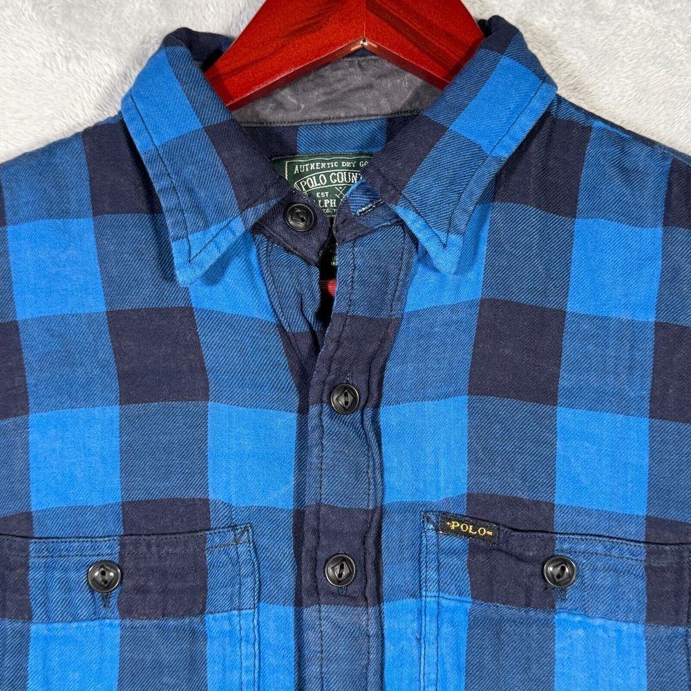 Ralph‎ Lauren Polo Country Shirt Mens S Blue Buffalo Plaid Western Pearl Snap